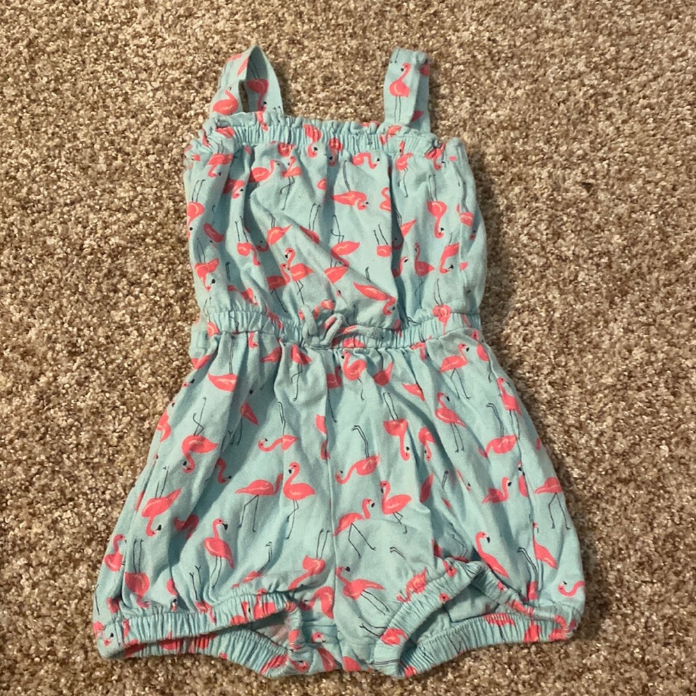 Baby Gap romper blue with flamingos